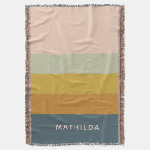 Modern Earthy Striped Personalized Name Cozy Throw Blanket