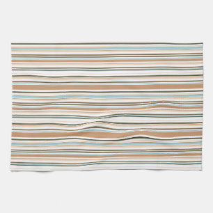 Modern Earthy Stripes with Blue Accent Kitchen Towel