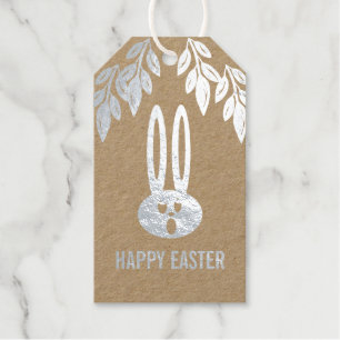 Modern Easter Bunny Rabbit Silver  Gift Tags