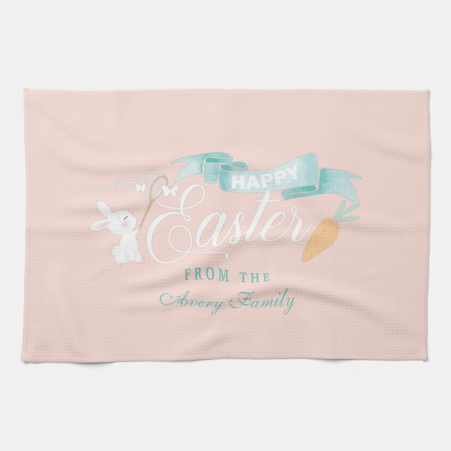 Modern Easter Cute Personalized Kitchen Towel (Horizontal)