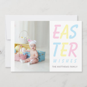 Modern Easter Wishes Pastel Personalized Photo Holiday Card