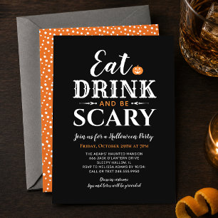 Modern Eat Drink and Be Scary Black Halloween Invitation
