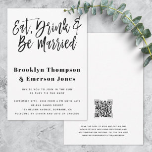 Modern Eat Drink Be Married Funny QR Code Wedding Invitation