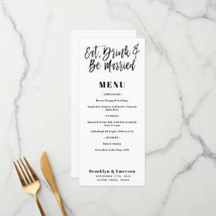 Modern Eat Drink Be Married Wedding Menu Card