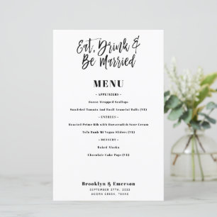 Modern Eat Drink Be Married Wedding Menu Card
