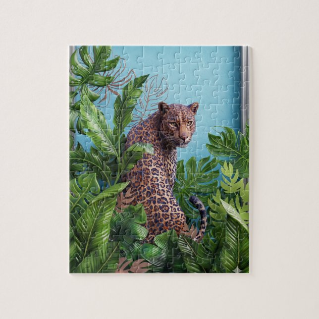 Modern Eclectic Leopard Jungle Jigsaw Puzzle 110 P (Vertical)