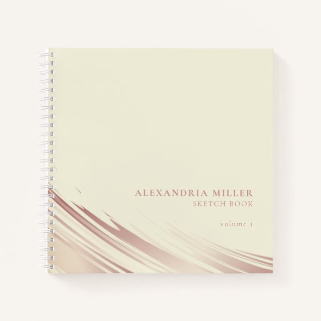Modern Ecru & Pink Personalized Sketchbook Notebook (Front)