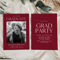 Modern Edge Burgundy Photo Graduation Party
