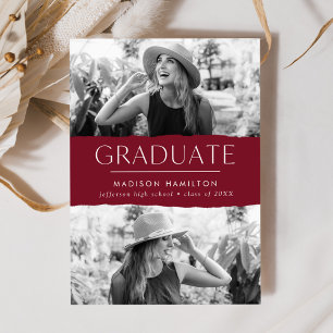 Modern Edge Cherry Red 2 Photo Graduation Announcement