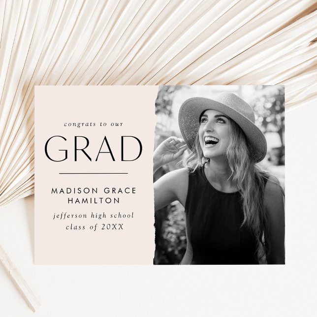 Modern Edge Cream Photo Graduation Announcement (Creator Uploaded)
