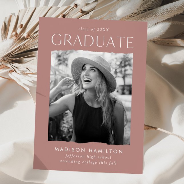 Modern Edge Dusty Rose Photo Graduation Announcement (Creator Uploaded)