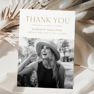 Modern Edge Gold Photo Graduation Thank You Card
