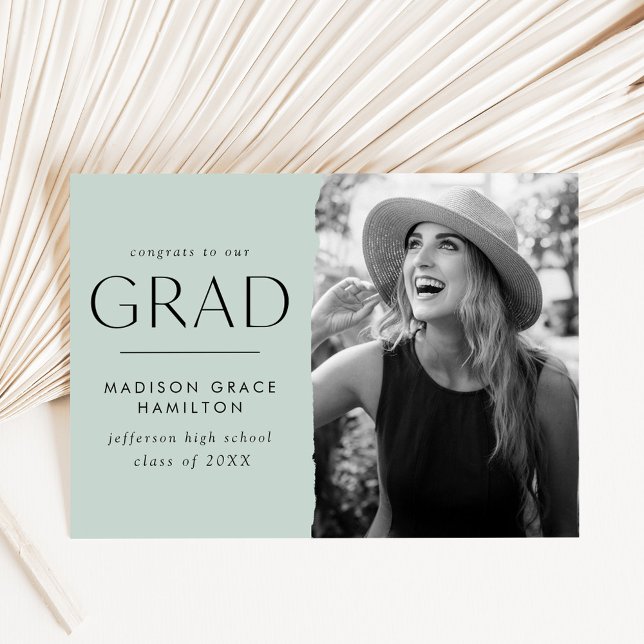 Modern Edge Mint Green Photo Graduation Announcement (Creator Uploaded)