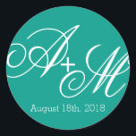 Modern Edge Monogram Classic Round Sticker<br><div class="desc">This sticker is part of the Modern Edge Monogram Wedding Collecting with a bold yet simple style. Edit the monogram initials with the bride and groom's initials and insert your wedding date or other text in place of the text shown in the design template. In this design, the monograms are...</div>