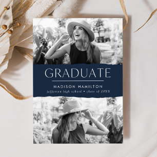 Modern Edge Navy 2 Photo Graduation Announcement