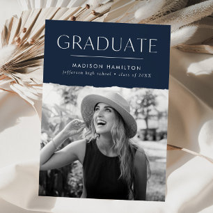 Modern Edge Navy Photo Graduation Announcement