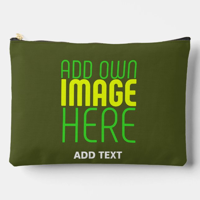 MODERN EDITABLE ARMY GREEN IMAGE TEXT TEMPLATE ACCESSORY POUCH (Front)