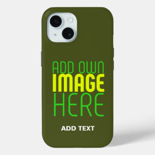 MODERN EDITABLE ARMY GREEN IMAGE TEXT TEMPLATE iPhone 15 CASE