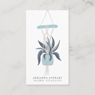 Modern editable blue house plant interior decor business card