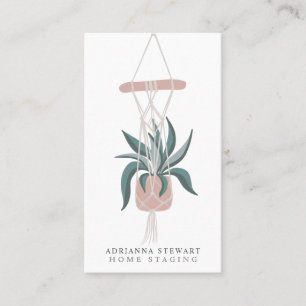 Modern editable boho house plant interior decor business card