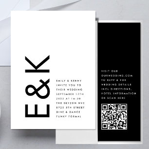 Modern EDITABLE Bold Monogram QR CODE RSVP Wedding Invitation