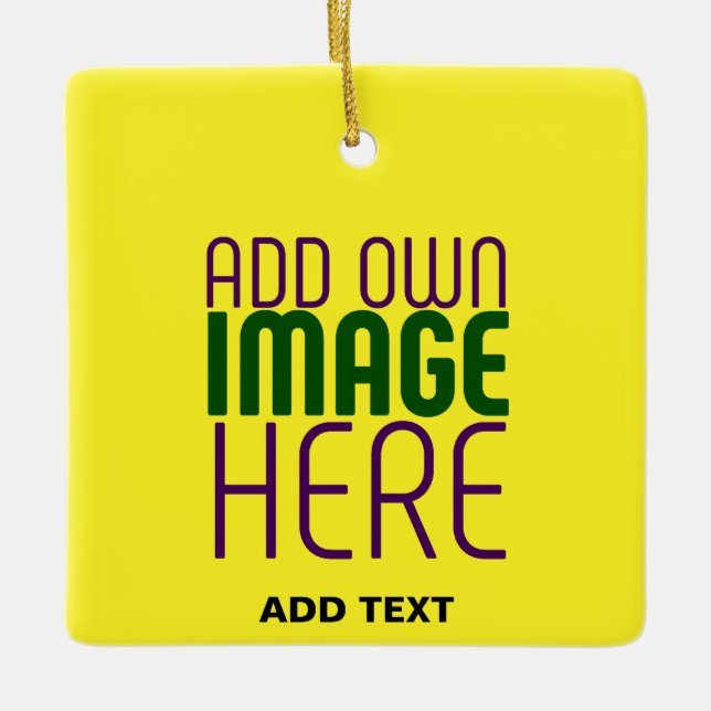  MODERN EDITABLE BRIGHT YELLOW IMAGE TEXT TEMPLATE CERAMIC ORNAMENT (Front)