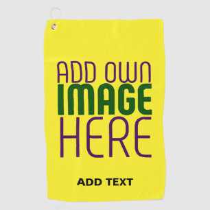 MODERN EDITABLE BRIGHT YELLOW IMAGE TEXT TEMPLATE GOLF TOWEL