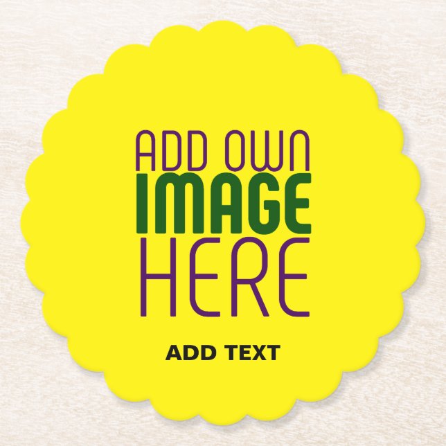 MODERN EDITABLE BRIGHT YELLOW IMAGE TEXT TEMPLATE PAPER COASTER (Front)