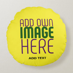 MODERN EDITABLE BRIGHT YELLOW IMAGE TEXT TEMPLATE ROUND PILLOW