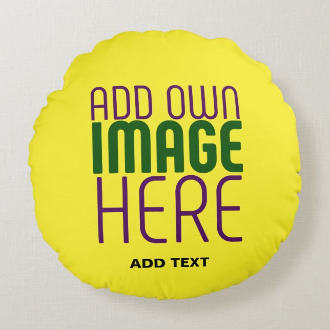 MODERN EDITABLE BRIGHT YELLOW IMAGE TEXT TEMPLATE ROUND PILLOW (Front)