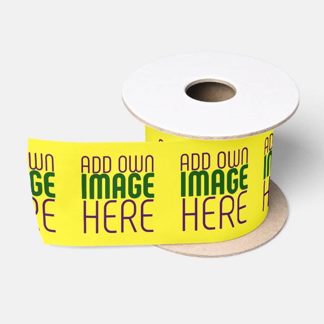 MODERN EDITABLE BRIGHT YELLOW IMAGE TEXT TEMPLATE SATIN RIBBON (Spool)