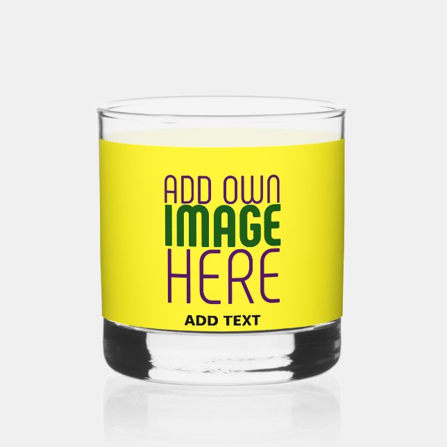 MODERN EDITABLE BRIGHT YELLOW IMAGE TEXT TEMPLATE WHISKEY GLASS (Front)