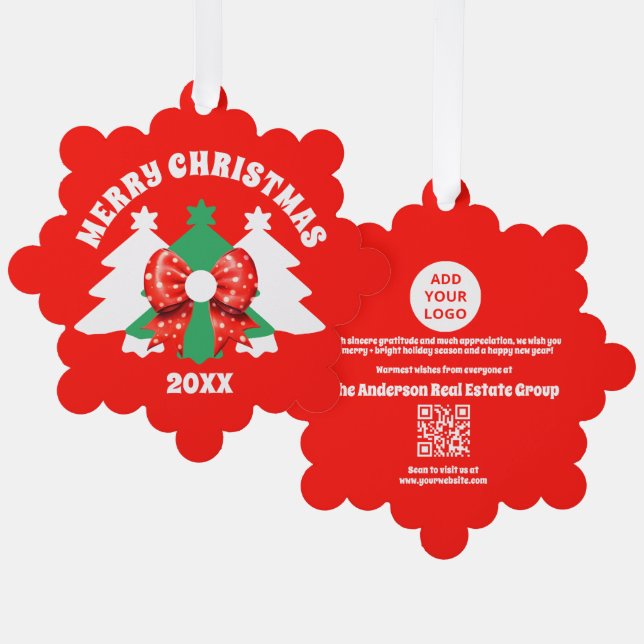 Modern Editable Business Logo QR Code Christmas Ornament Card (Front/Back)