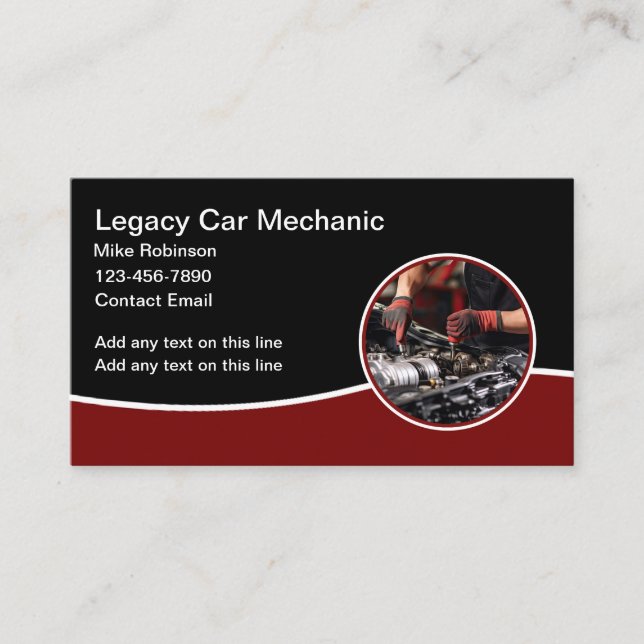 Modern Editable Car Mechanic Business Cards (Front)