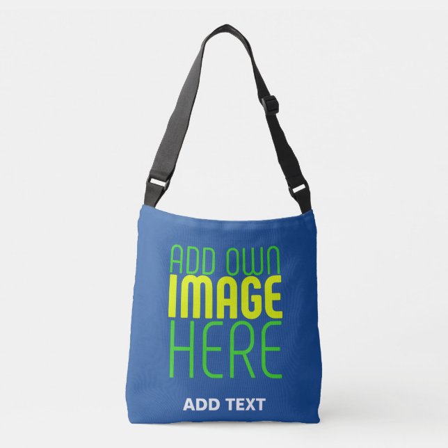 MODERN EDITABLE COBALT BLUE IMAGE TEXT TEMPLATE CROSSBODY BAG (Front)