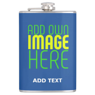 MODERN EDITABLE COBALT BLUE IMAGE TEXT TEMPLATE HIP FLASK