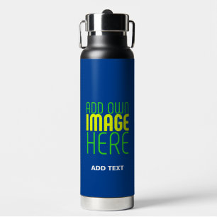 MODERN EDITABLE COBALT BLUE IMAGE TEXT TEMPLATE WATER BOTTLE