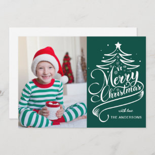 Modern Editable Color Merry Christmas Tree Photo Holiday Card