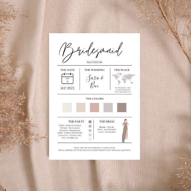 Modern Editable Colour Bridesmaid Details Info Car Invitation (Creator Uploaded)