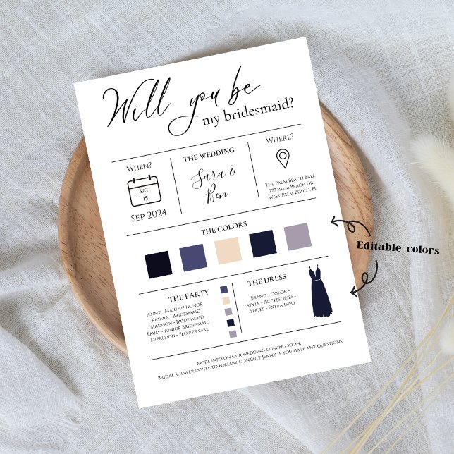 Modern Editable Colour Bridesmaid Proposal Info ca Invitation (Creator Uploaded)