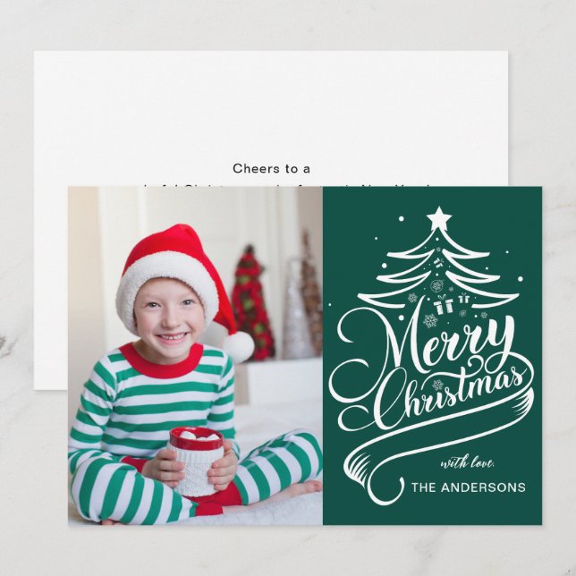 Modern Editable Colour Merry Christmas Tree Photo Holiday Card (Front/Back)