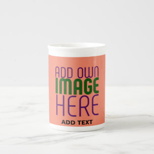 MODERN EDITABLE CORAL ORANGE IMAGE TEXT TEMPLATE BONE CHINA MUG