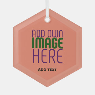  MODERN EDITABLE CORAL ORANGE IMAGE TEXT TEMPLATE GLASS ORNAMENT