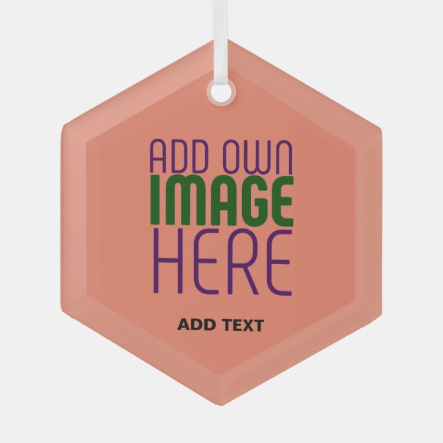  MODERN EDITABLE CORAL ORANGE IMAGE TEXT TEMPLATE GLASS ORNAMENT (Front)
