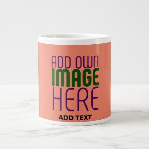 MODERN EDITABLE CORAL ORANGE IMAGE TEXT TEMPLATE LARGE COFFEE MUG
