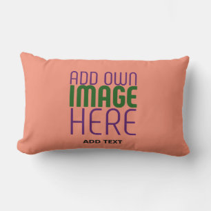 MODERN EDITABLE CORAL ORANGE IMAGE TEXT TEMPLATE LUMBAR PILLOW