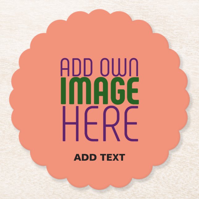 MODERN EDITABLE CORAL ORANGE IMAGE TEXT TEMPLATE PAPER COASTER (Front)