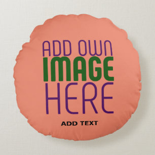 MODERN EDITABLE CORAL ORANGE IMAGE TEXT TEMPLATE ROUND PILLOW