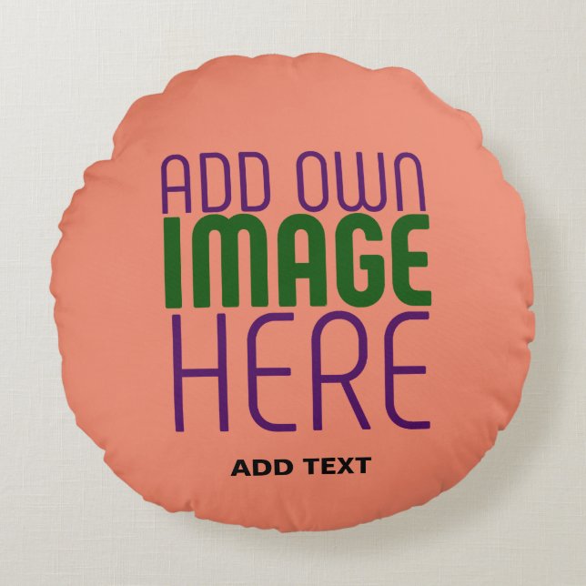 MODERN EDITABLE CORAL ORANGE IMAGE TEXT TEMPLATE ROUND PILLOW (Front)