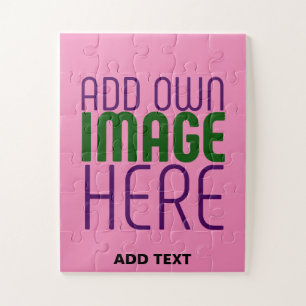 MODERN EDITABLE CUTE HOT PINK IMAGE TEXT TEMPLATE JIGSAW PUZZLE
